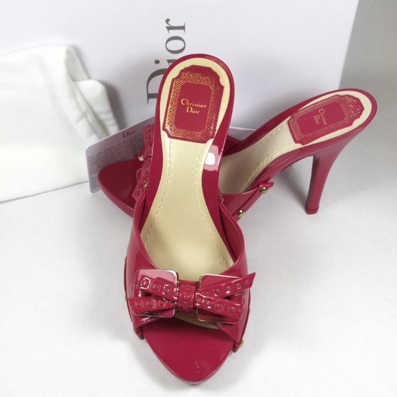 Dior Barbie Candy Pink Leather Bow Slide Sandals Size 36.5 US Size 6 - Picture 2 of 10